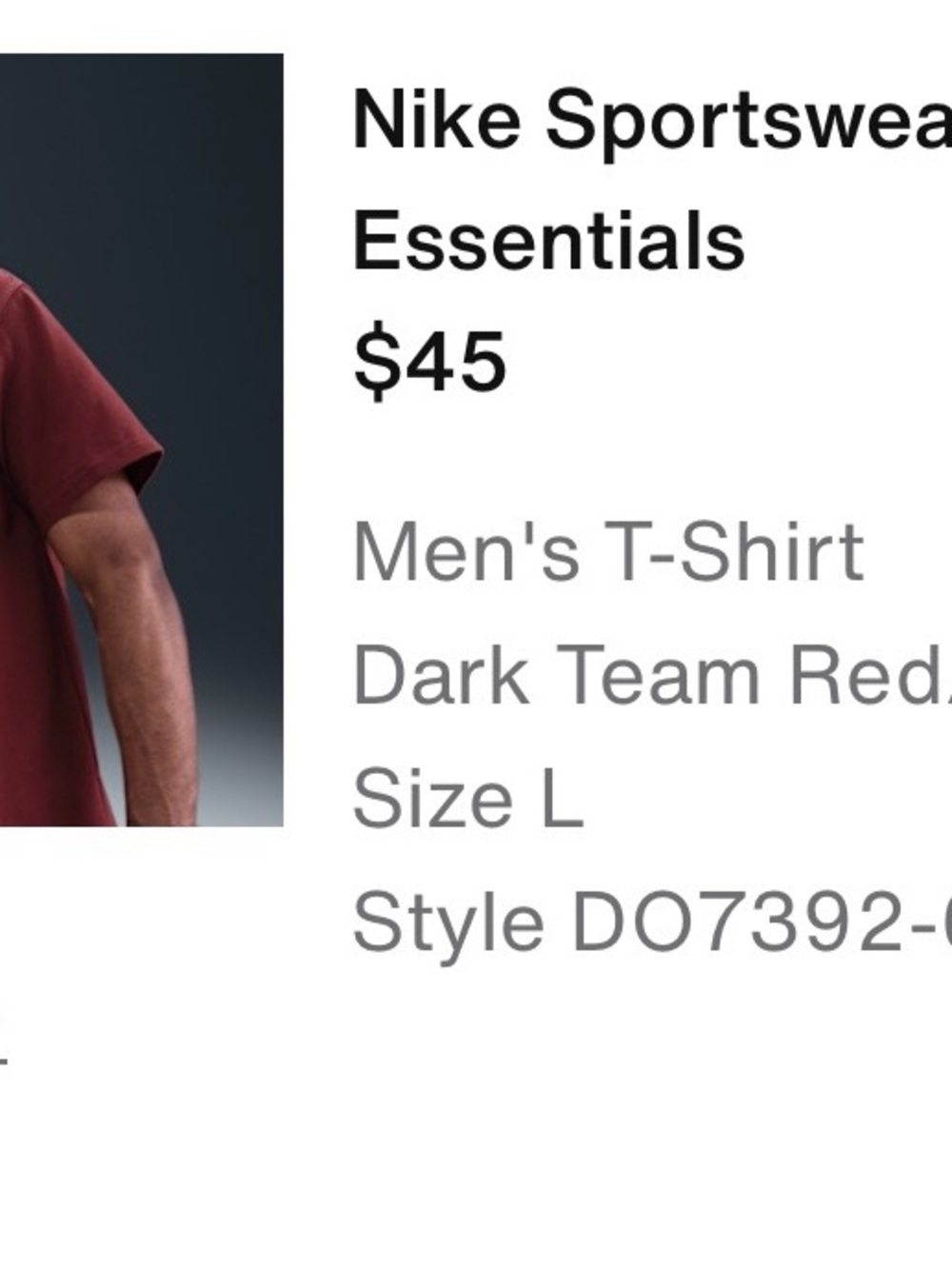 Nike Maroon Mens T-Shirt in size Large with Gold Swoosh emblem. NWT.